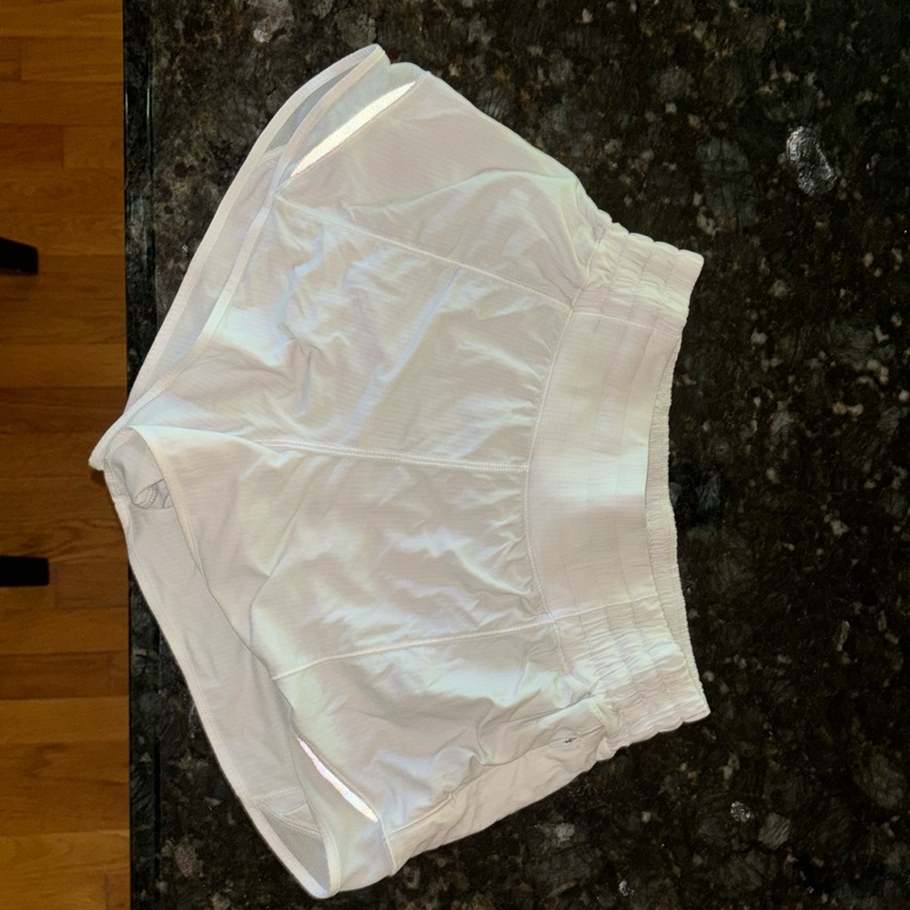 White Lululemon “hottie hot” shorts with built in liner